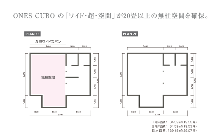 ONES CUBOの「ワイド・超・空間」が20畳以上の無柱空間を確保。