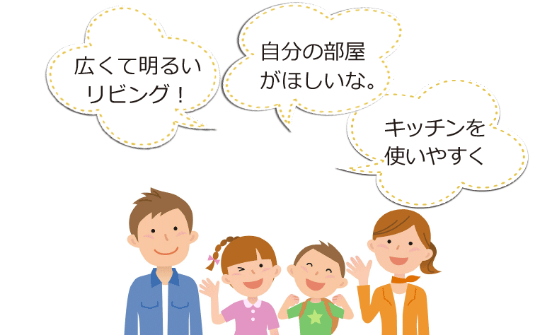 「広くて明るい
リビング！」「自分の部屋がほしいな。」「キッチンを使いやすく」